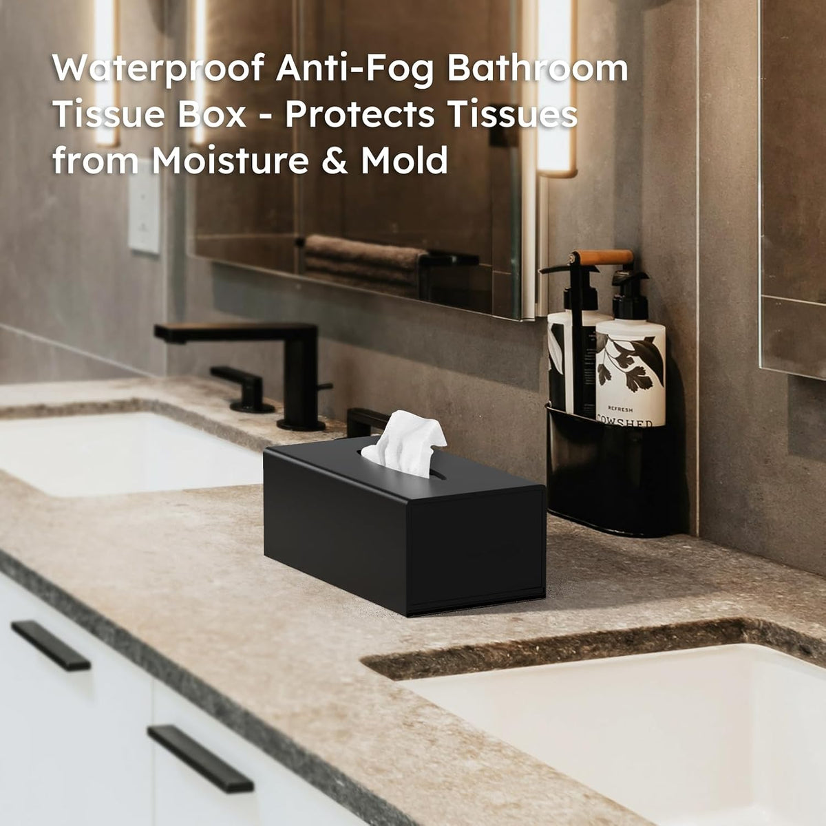 FEMELI Matte Black Long Tissue Boxs Covers Holder Rectangular Acrylic Home