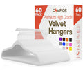 White Velvet Hangers 60 Pack – 360° Swivel Hook, Non-Slip and Space Saving Hangers, Heavy-Duty 11 lbs Weight Capacity - Smooth Velvet Finish for Crease-Free Clothes and Effortless Closet Organization