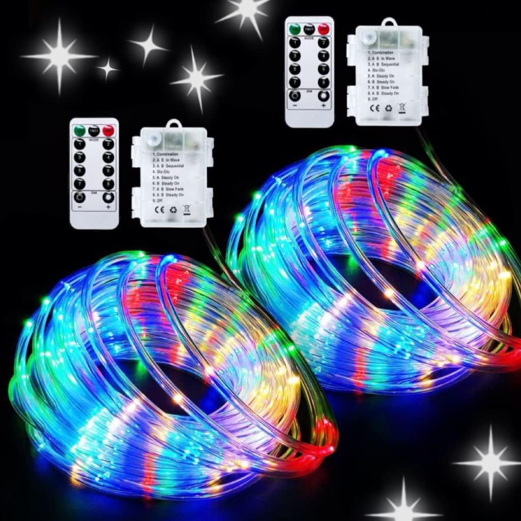 JMEXSUSS 2 Pack Battery Operated Christmas Lights Outdoor Rope Lights