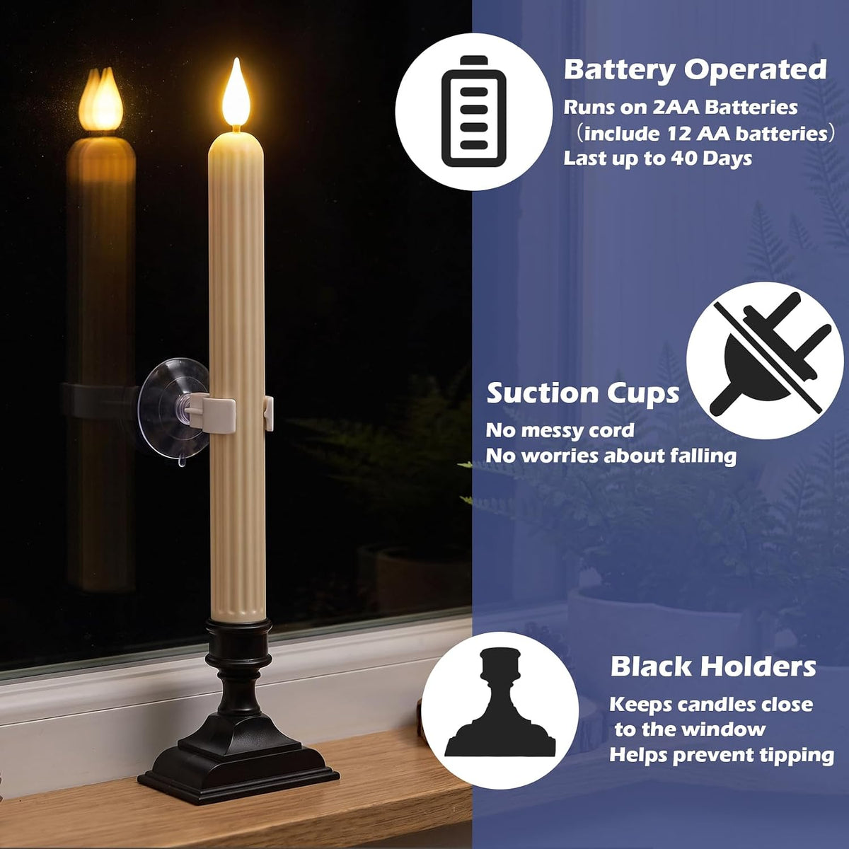 GenSwin Window Flameless Taper Candles Sensor Dusk to Dawn(12AA Include)
