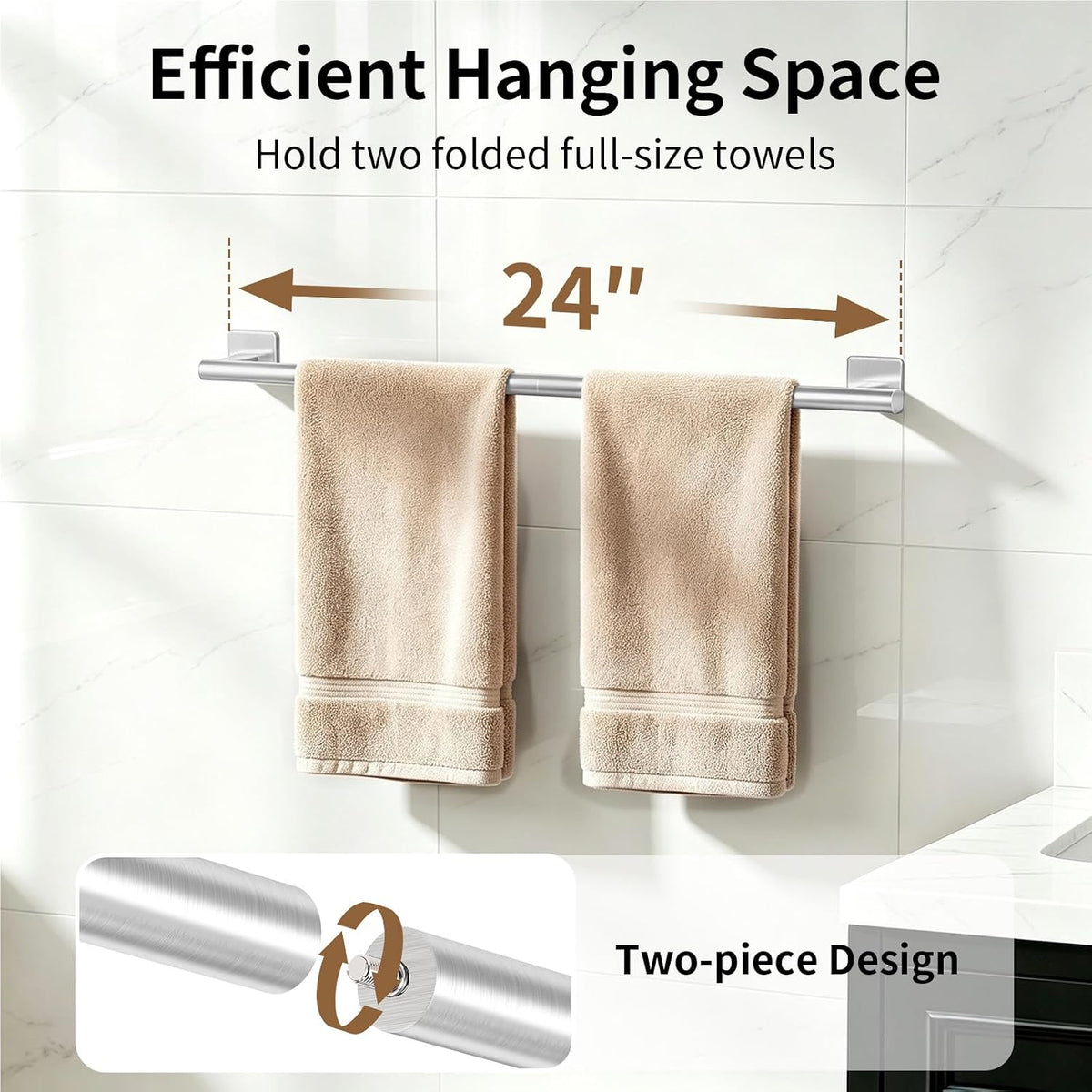 Brush Nickel Towel Bar, 24 Inch Towel Racks for Bathroom Wall Mounted