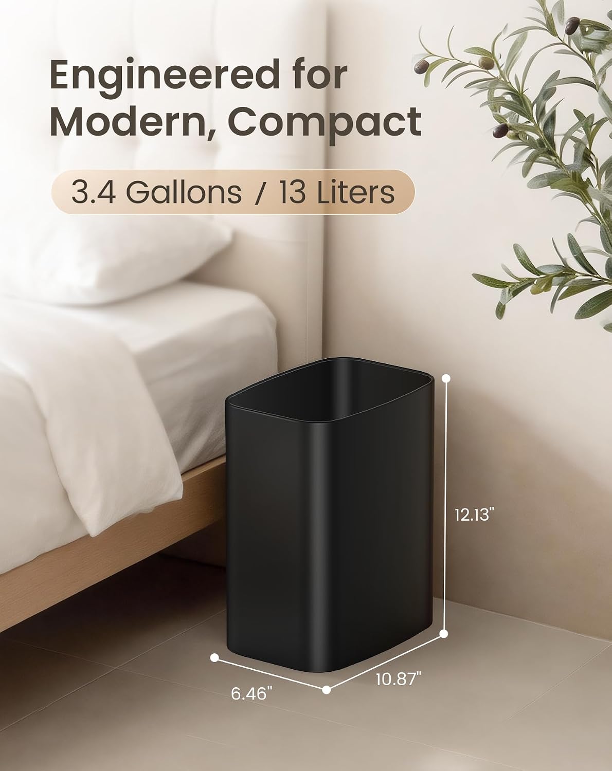Cesun 3.4 Gallons Bathroom Trash Can, Small Under Sink Wastebasket, Black