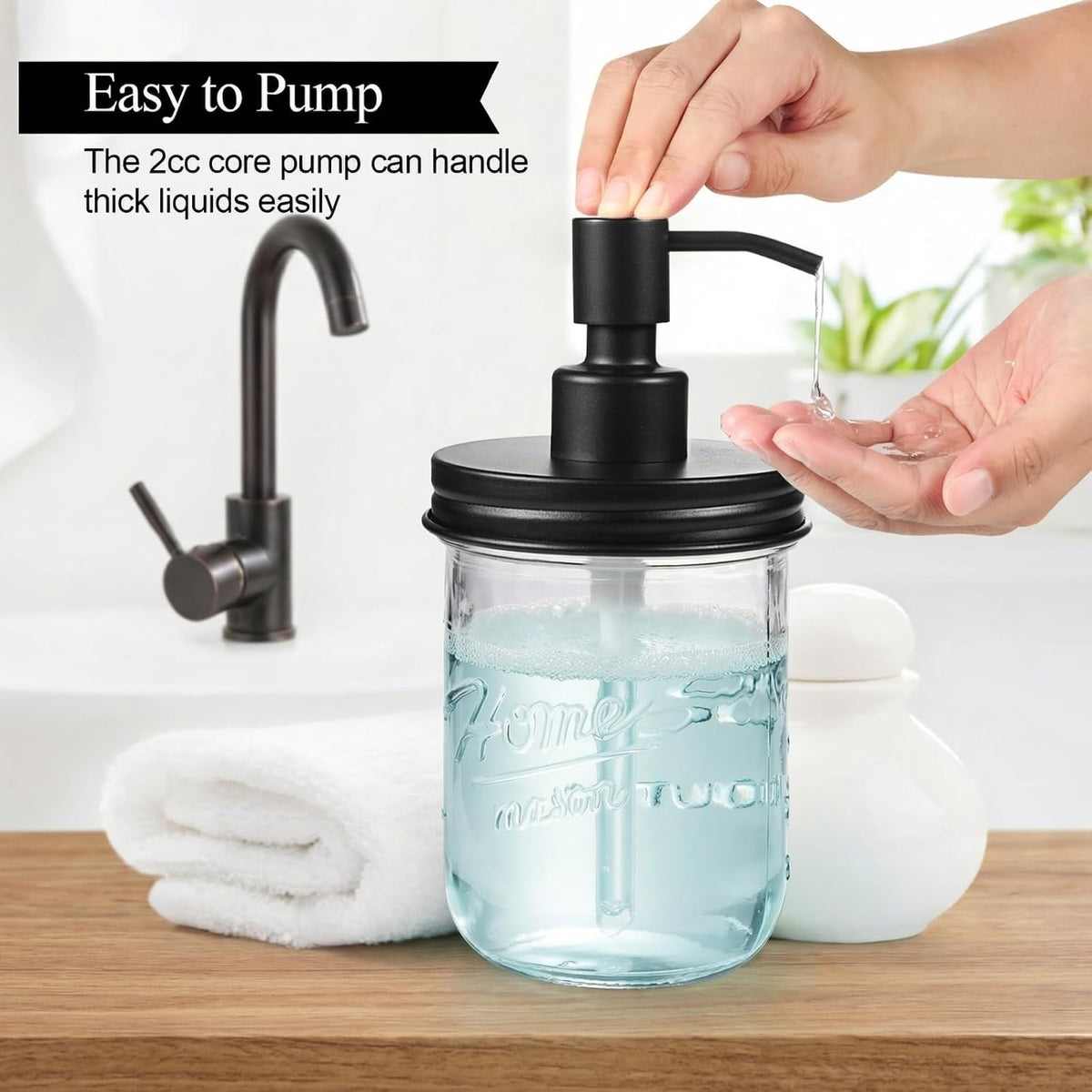 SheeChung 16oz Mason Jar Soap Dispenser, Black Stainless Steel Pump, 2 Pack