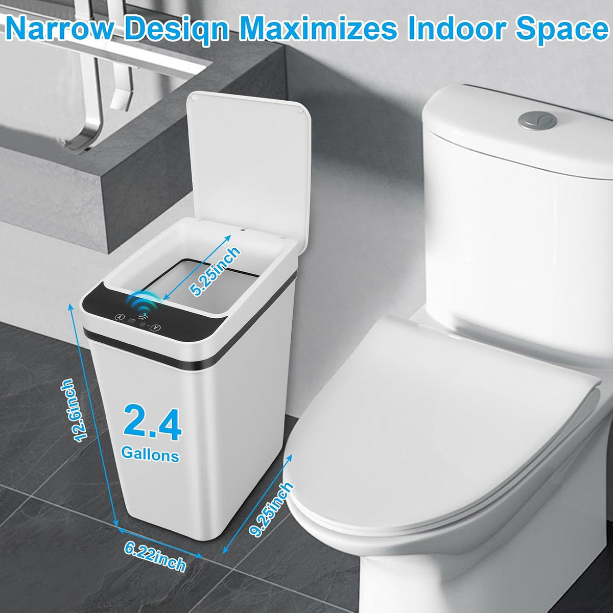 2 Pack Bathroom Trash can,Smart Touchless Bin with Lid(White+White)