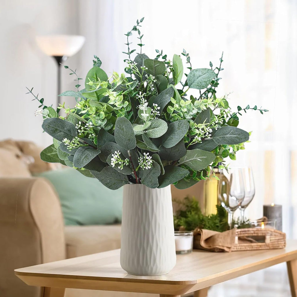 Eucalyptus Stems Bulk 60 Pcs, 4 Kinds Mixed Artificial Silver Dollar Eucalyptus Leaves Bundle Faux Greenery Branches for Wedding Vase Bouquet Floral Arrangement Centerpiece Home Decor
