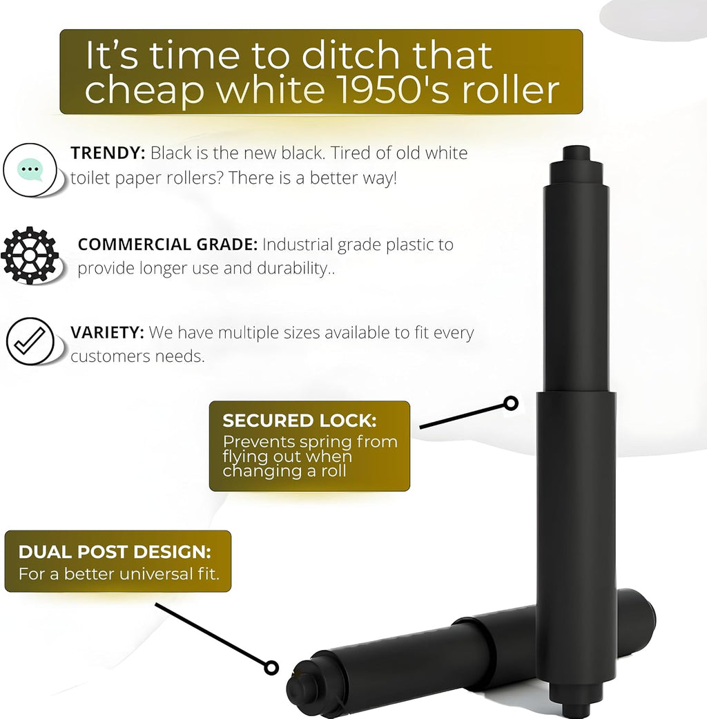 Black Toilet Paper Holder Spring Rod | Toilet Paper Roller Replacement | 6 Inch Toilet Paper Holder Replacement Rod | Durable Plastic Spindle – Fits All Standard Tissue Rolls