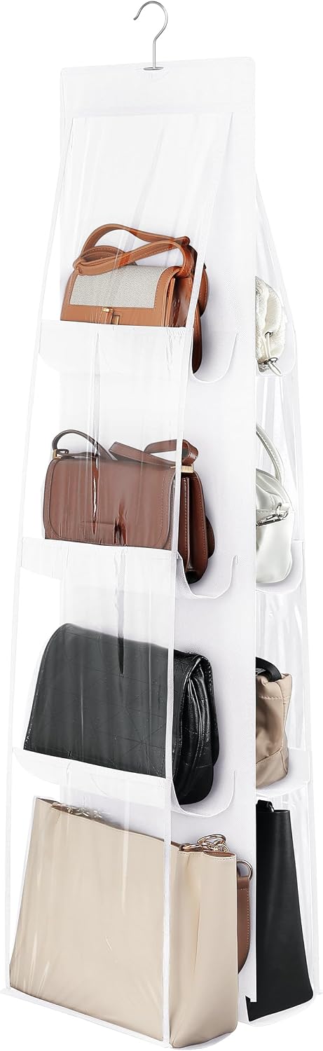 8-Pocket Hanging Handbag Purse Organizer for Closet, White