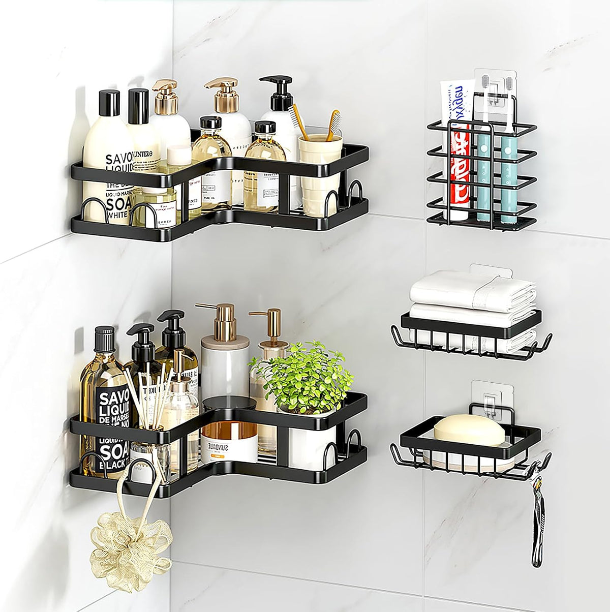 14 Pack Shower Caddy Replacement, Strong Hooks, No Drilling Shower Shelf, Hooks for Caddy, Soap Holder and Kitchen Racks