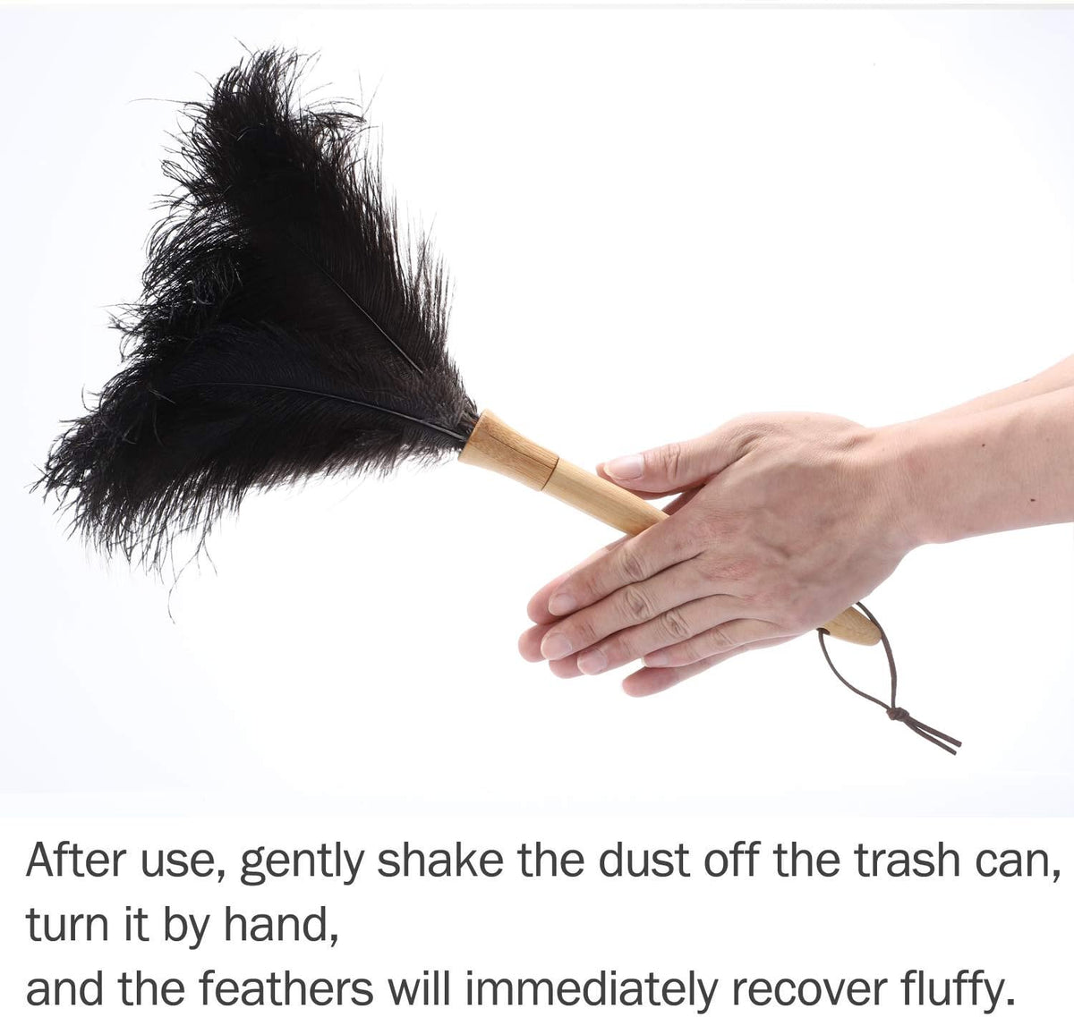 DDZMZ Ostrich Feather Duster with Wooden Handle, 16 inch, Black