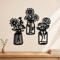 qzmaikoo 3 Pieces Sunflower Roses Daisy Black Metal Flowers Wall Decor Metal Vase Wall Art Metal Wall Sculptures Hanging for Indoor Kitchen Bathroom Bedroom living room,14.56x7.87 inches