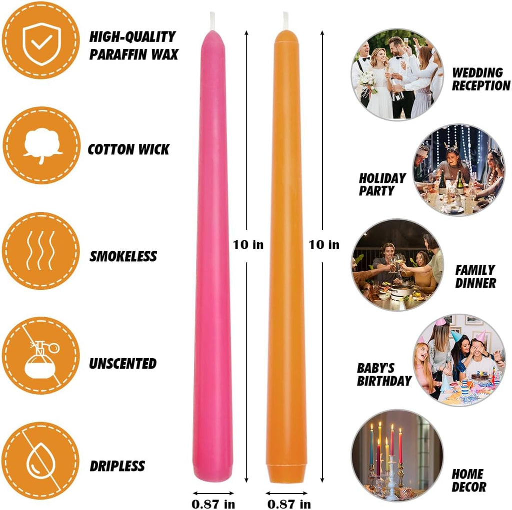 6 Orange 6 Hot Pink 10 Inch Taper Candles for Halloween Home Decor
