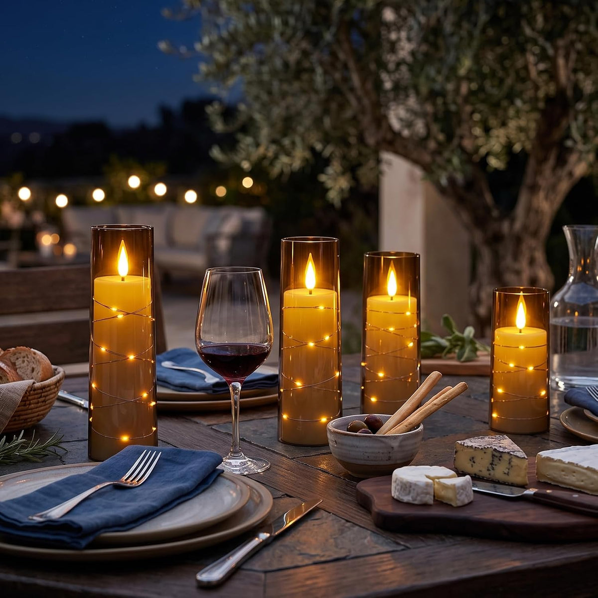 Rechargeable Flameless Candles String Light Battery Operated 2 Remote Black