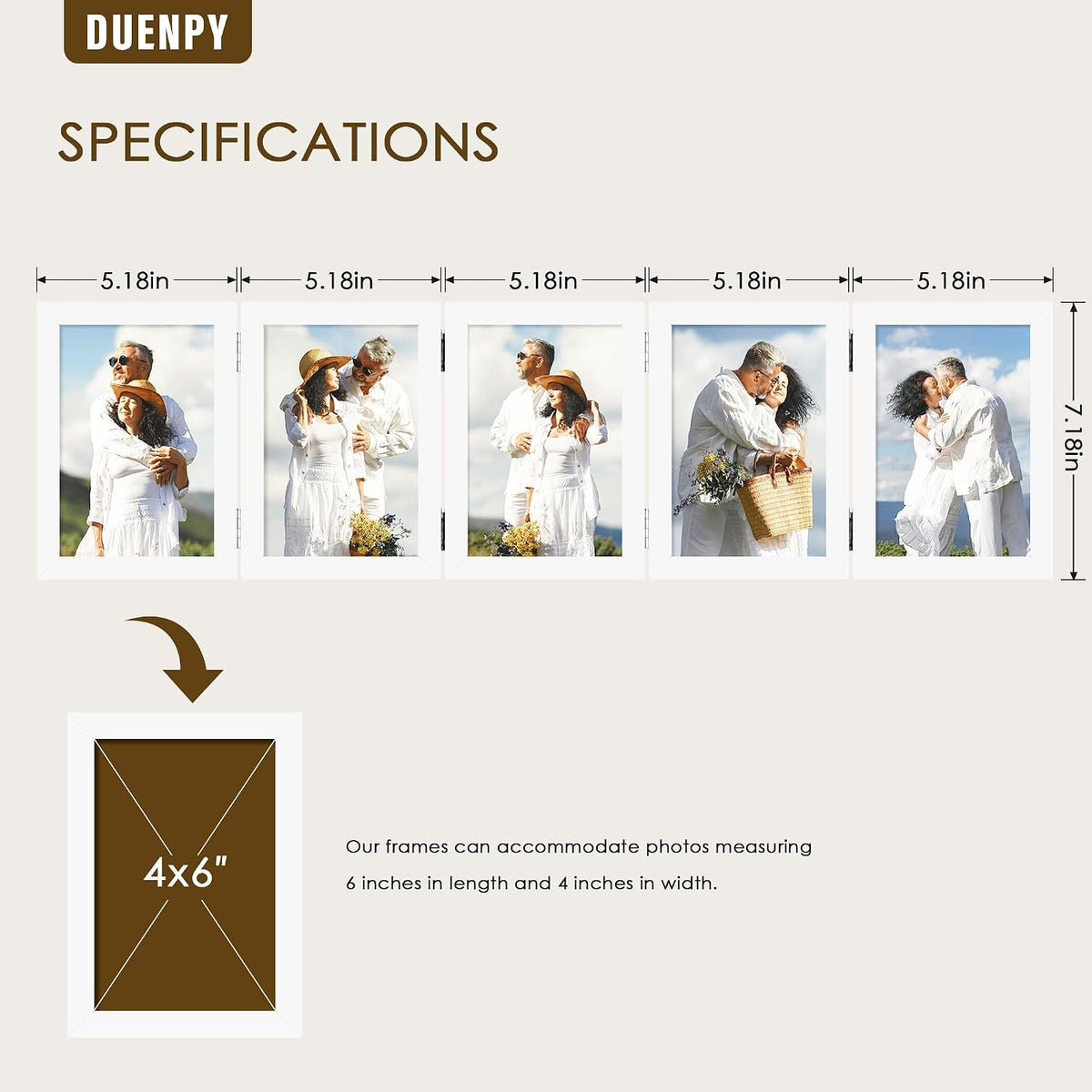 DUENPY 5 Folding 4x6 Accordion Wood Frame Plexiglass White