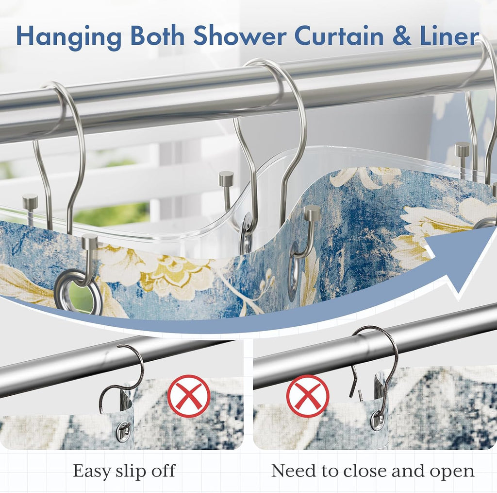 Bathway Shower Curtain Hooks Nickel Shower Curtain Rings with Cylinder, Shower Curtain Hangers 12Pcs Metal Double Shower Curtain Hooks Rust Proof, Smooth Shower Hooks Rings for Shower Curtain