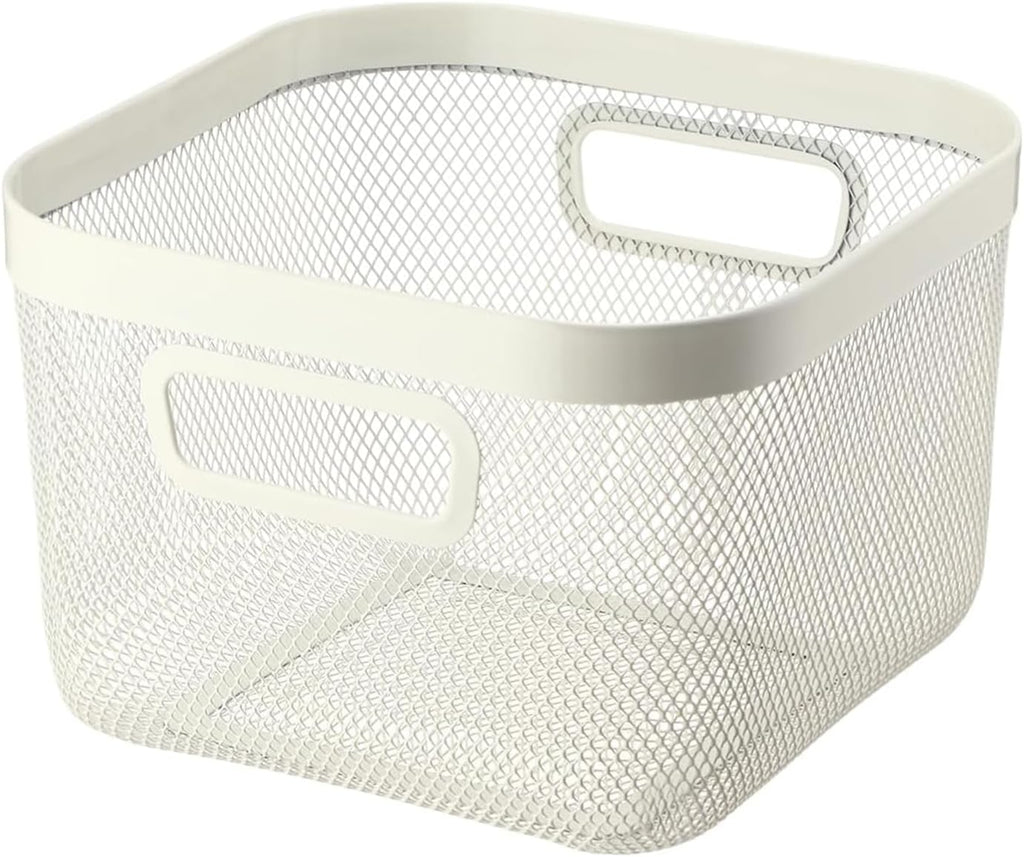 AJIODA Metal Mesh Steel Baskets, Household Wire Storage Organizer Bin Garden Harvest Basket Multi-functional Fruit Baskets with Handles for Kitchen Bathroom Picnic Shopping Decor Cabinet Home, Beige