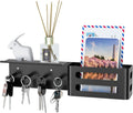 MKO Key Holder Wall Mount, Adhesive Key Hanger with 4 Hooks for Wall, Black