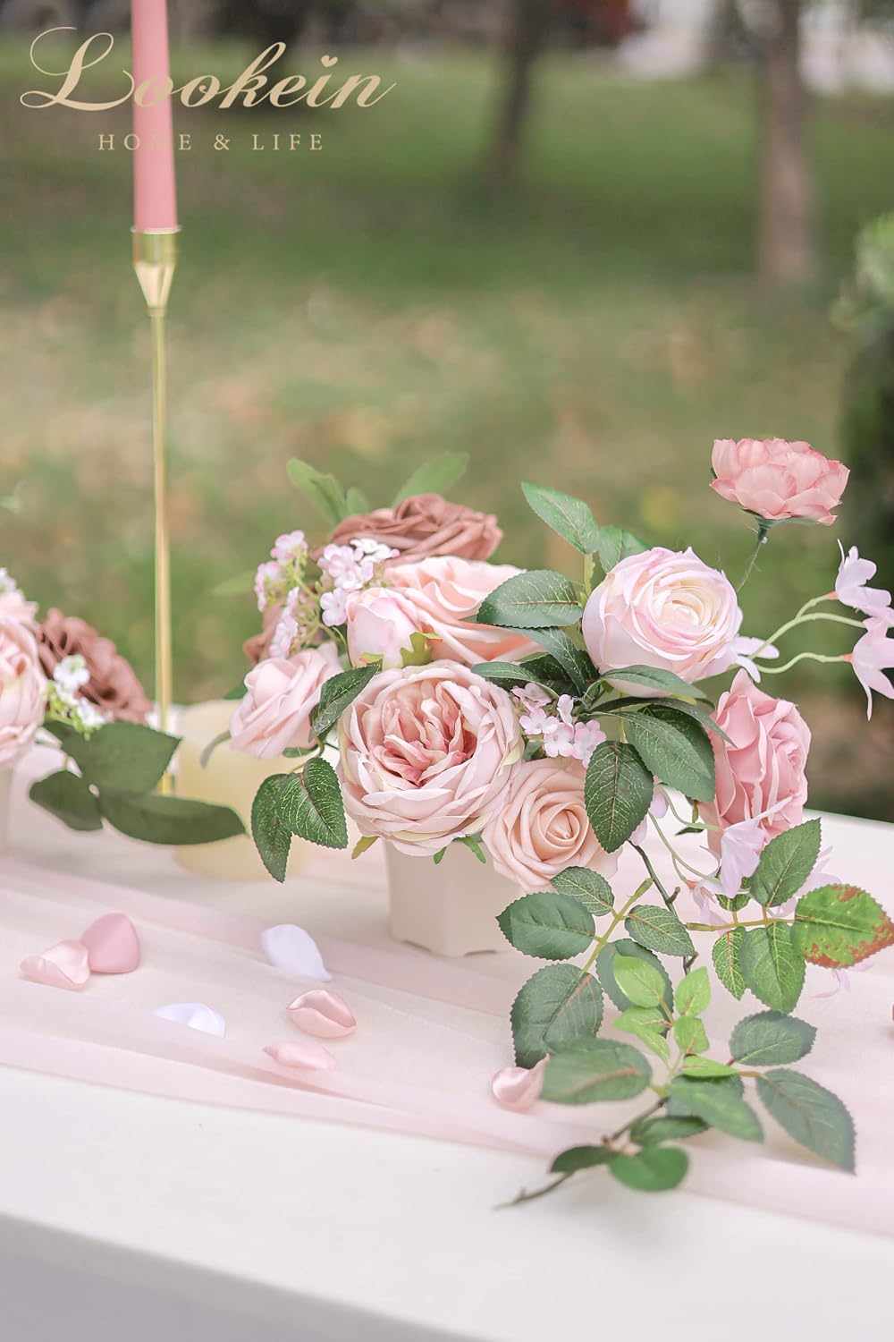 Lookein Artificial Flowers Combo Box for DIY Wedding Bouquets, Centerpieces, Arrangements, Party & Home Decor - Silk and Foam Flowers with Stems, Belle Blush