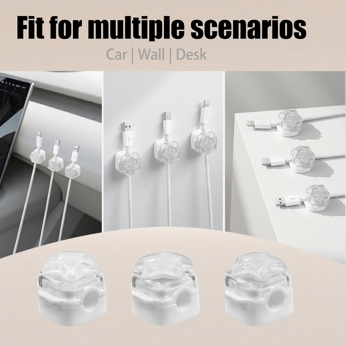 9Pack Magnetic Cable Clips,Night-Glowing Cord Holder,White Star
