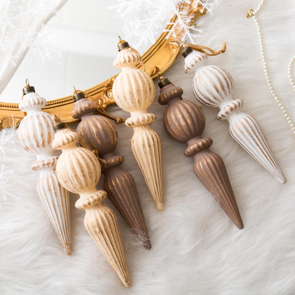 Vintage Finial Christmas Ornaments, 6Pcs Neutral Shatterproof Xmas Tree Ornaments(Modern Color)