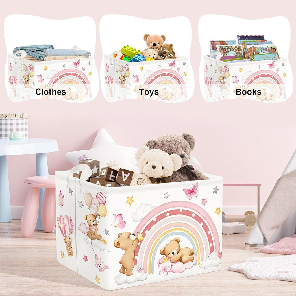 Clastyle Rainbow Kid Storage Basket Foldable Girl Laundry Hamper, 36L Bear