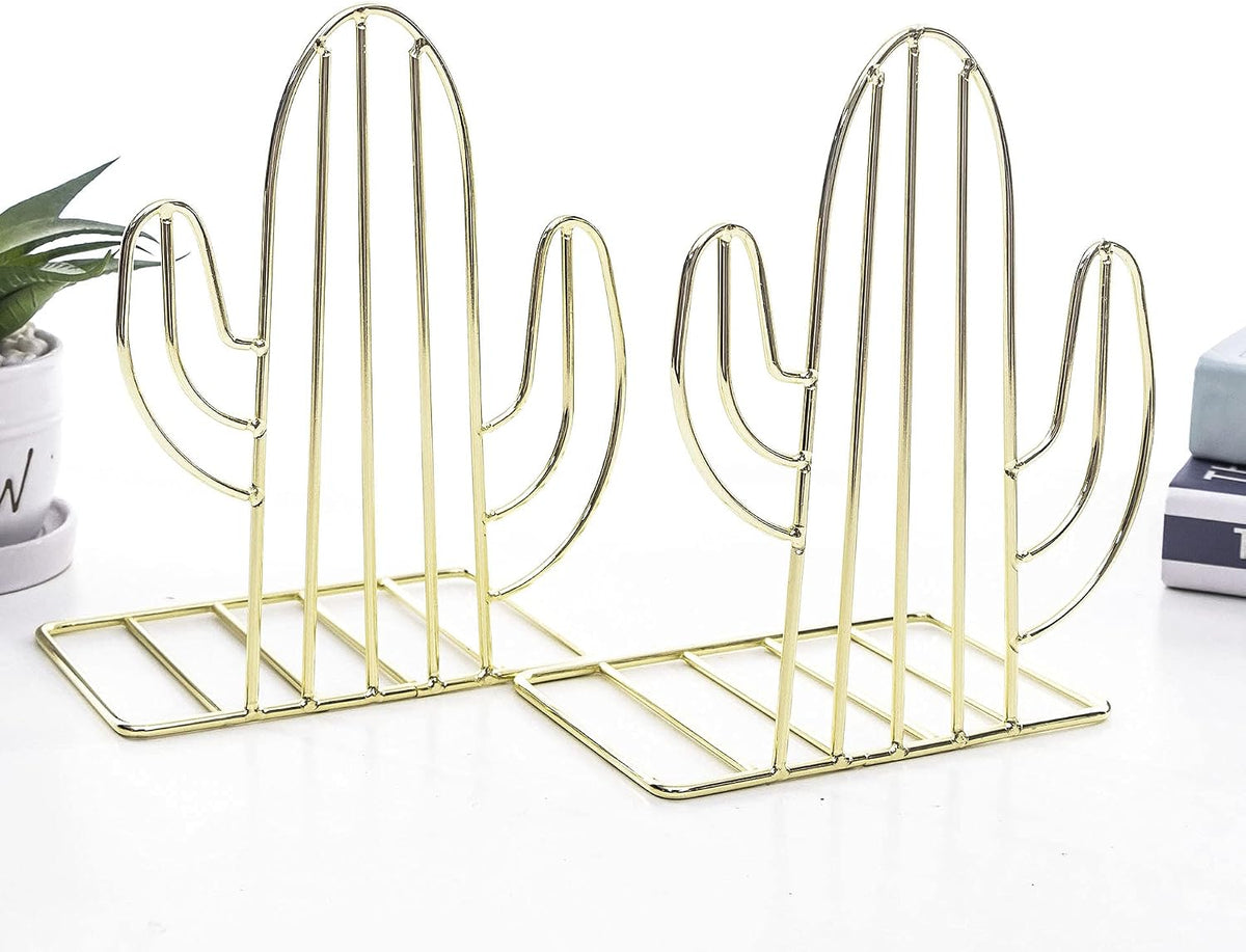 Cactus Bookends - Iron Metal Non-Slip Shelf Organizers for Home, Office & Kids' Rooms