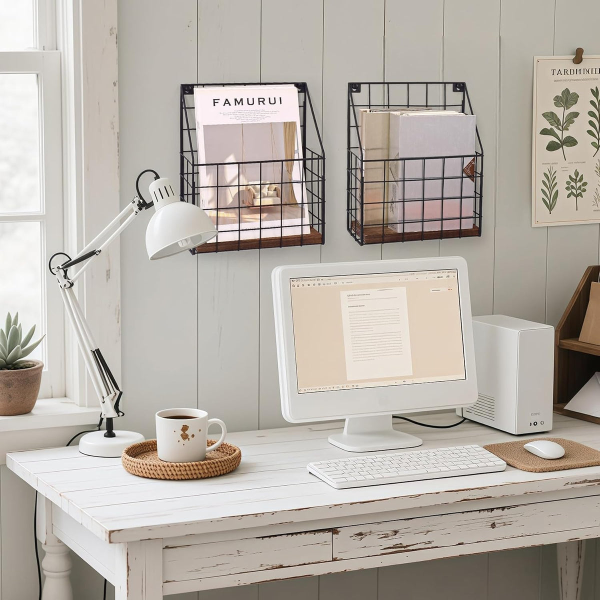 Mail Holder Magazine Basket 2Pack Black Wall Mount File Organizer Wood Rack