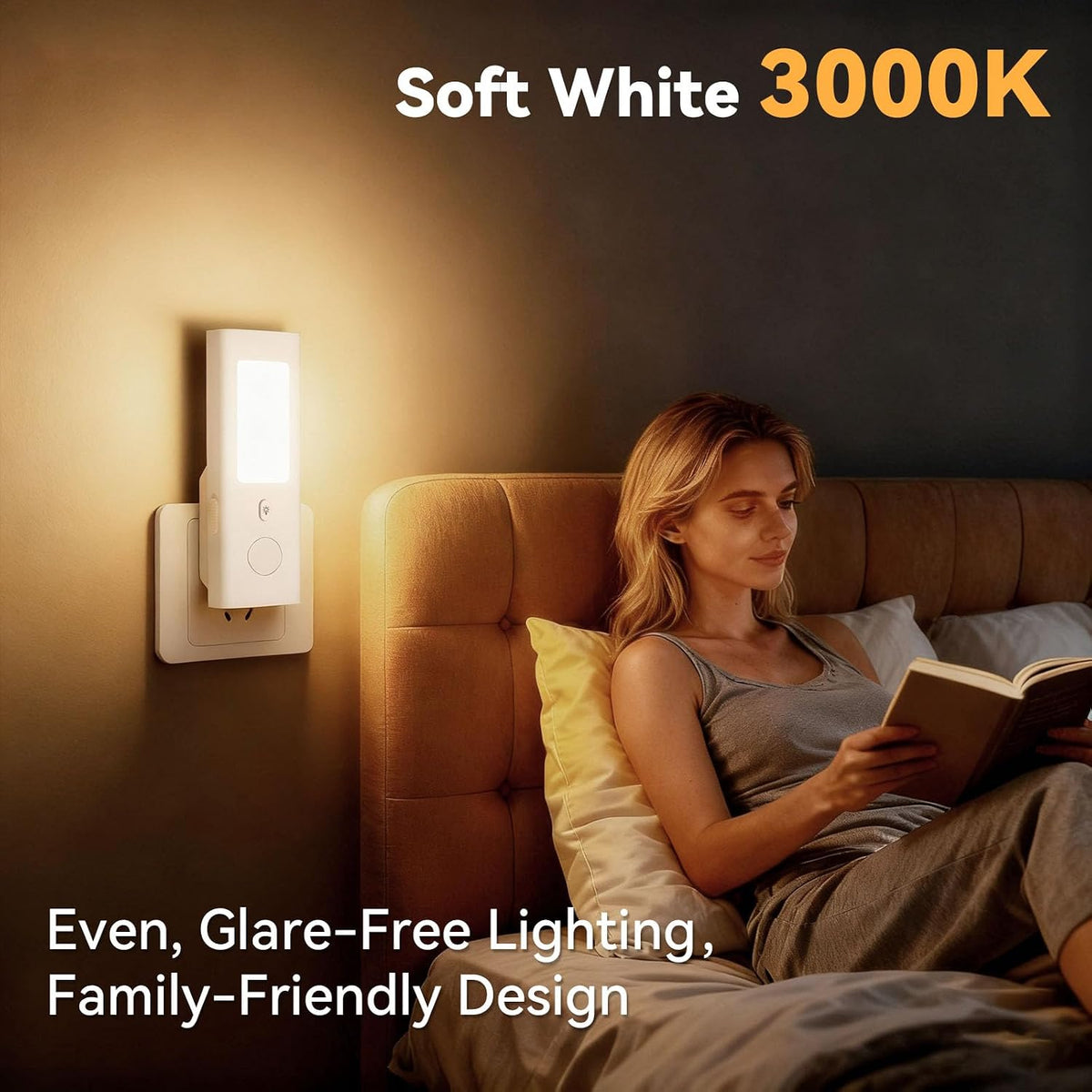 Motion-Sensor Night Light - Rechargeable Plug-in LED with Portable Handheld Mode, Dusk-to-Dawn Sensor, 3000K Soft Glow for Hallway Bedroom, Modern Farmhouse Decor