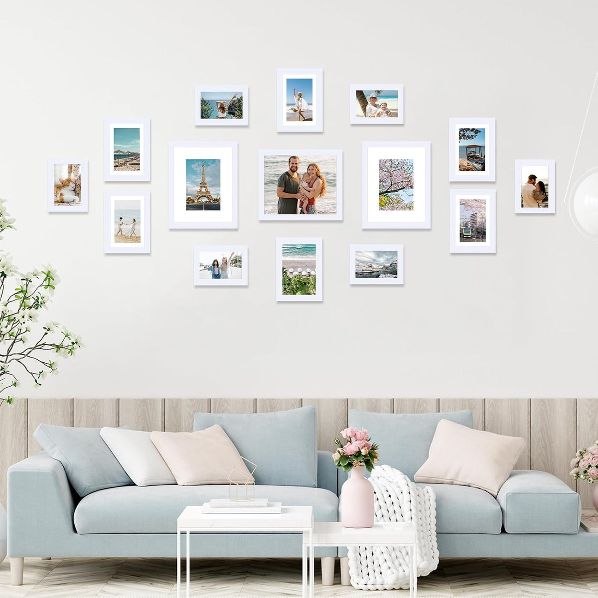 JCJMY 15 Pack Picture Frames Collage Wall Decor for Wall Hanging or Tabletop, Gallery Wall Frame Set for Family, Multi Sizes Photo Frames Collage Including 3Pcs 8x10, 6Pcs 5x7, 6Pcs 4x6, White