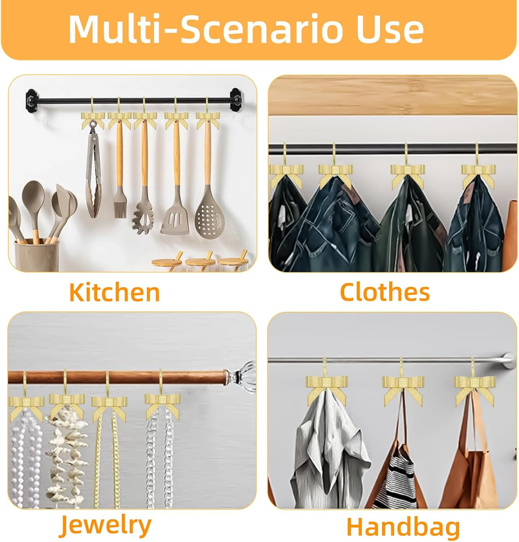 Decorative Shower Curtain Hooks, Luxury Bowknot Shower Curtain Rings, Modern Bow Shower Curtain Hangers, 12PCS Shower Hooks for Home Decor, Bathroom, Bedroom, Living Room (Gold)
