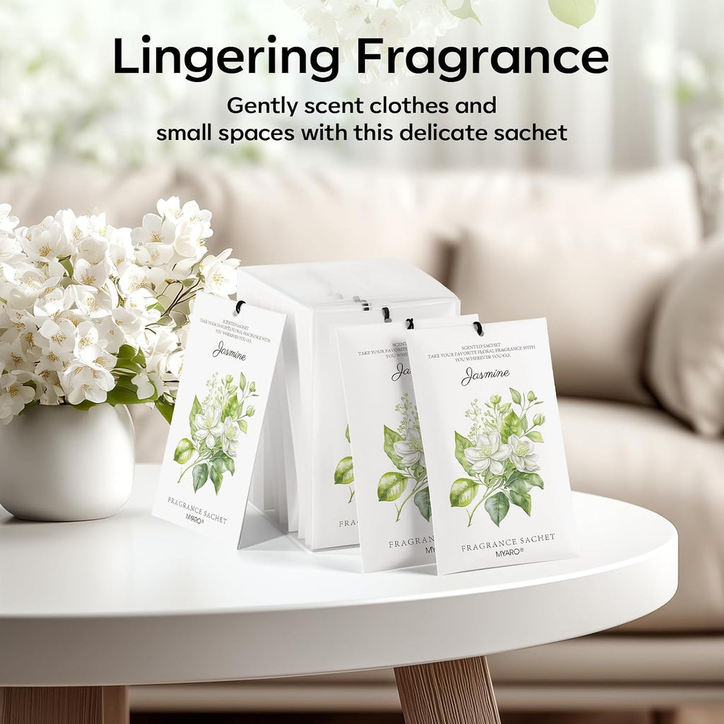 MYARO 12 Pack Jasmine Scented Sachets, Closet Deodorizer Car Air Freshener
