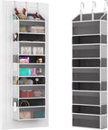 Over the Door Organizer with 5 Front & 10 MeshSide Pockets,Heavy Duty Hanging Storage Organizer 50LB Capacity Nursery & Bathroom Multi-Room Space-Saving Design with 3 Hook for Kitchen, Pantry,Grey