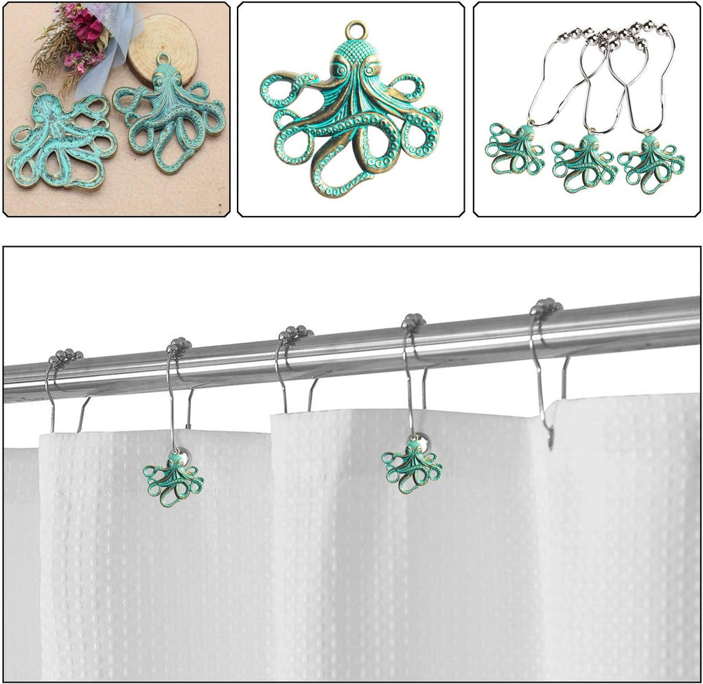 Set of 12 Octopus Shower Curtain Hooks Decorative Home Bathroom Stainless Steel Rustproof
