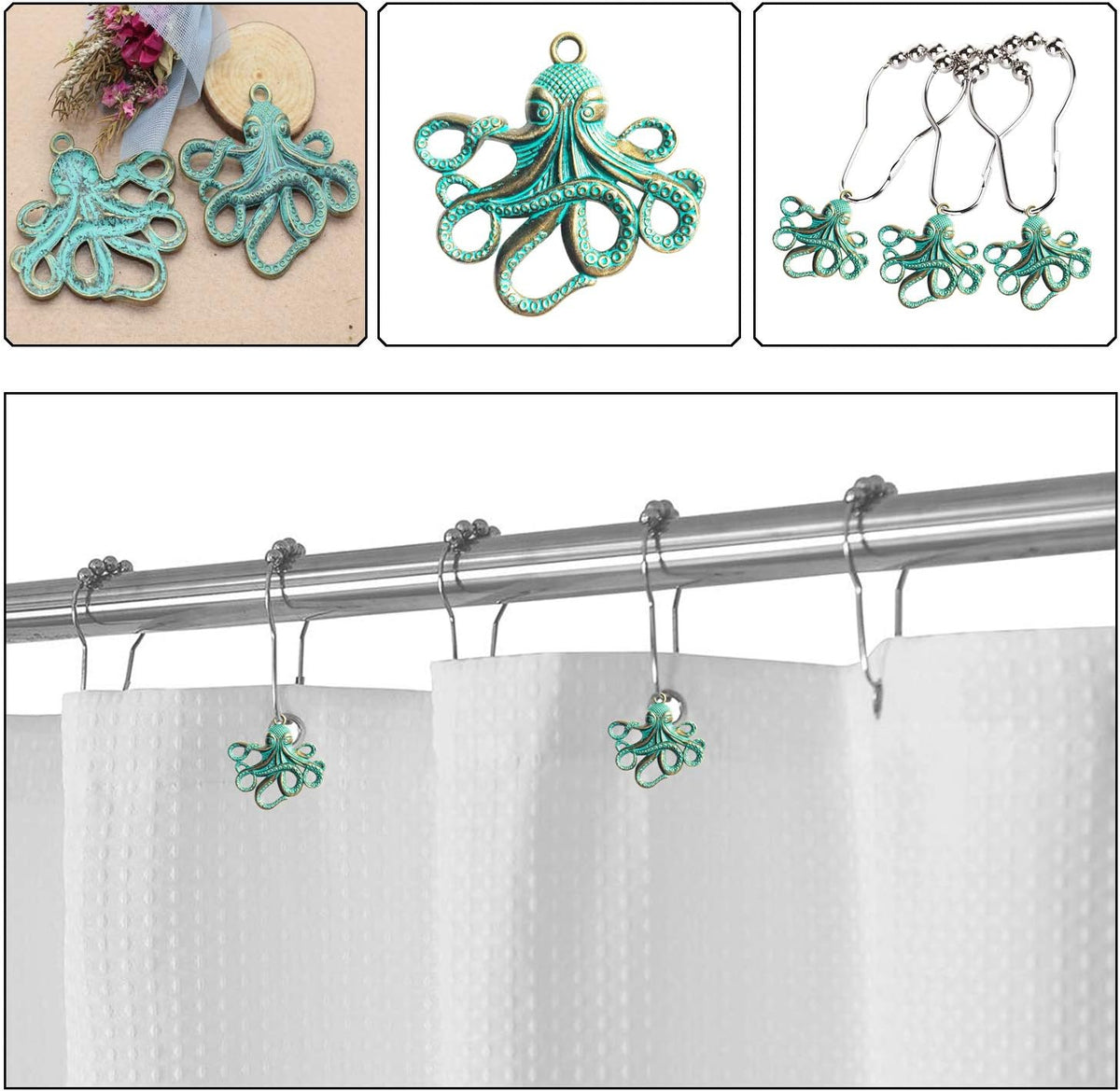 Set of 12 Octopus Shower Curtain Hooks Decorative Home Bathroom Stainless Steel Rustproof