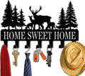 Key Holder Wall Mount, Home Sweet Home Sign, Deer Sign, Key Holder Wall for Wall Decorative with 6 Hooks, Organizer Rack Hanger for Entryway, Front Door, Hallway, Office 9.8 inches