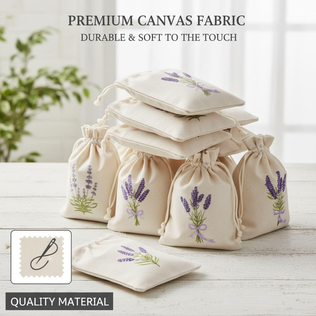 24 Pcs Sachet Bags Empty Small Sachet Bags for Fragrance Handmade Scent Sachets Lavender Pattern(13x18cm, Natural Cotton)