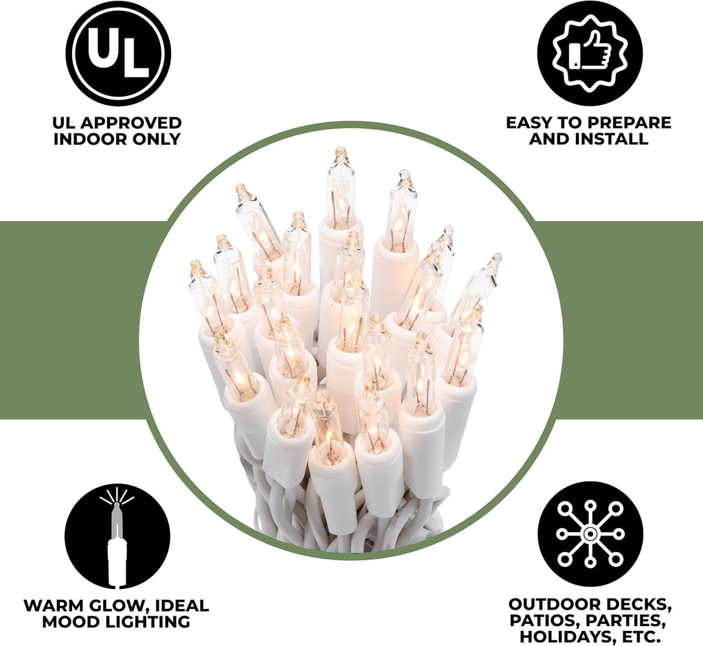 612 Vermont Clear 20 Count Christmas String Lights on White Wire Cord