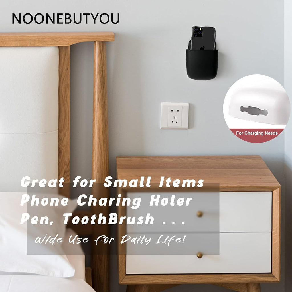 noonebutyou 3 Pcs Remote Control Holder Wall Mount Self Adhesive Remote Case Hole-Free Storage Organizer Wall Pencil Holder Phone Charging for Home Office School(Black)