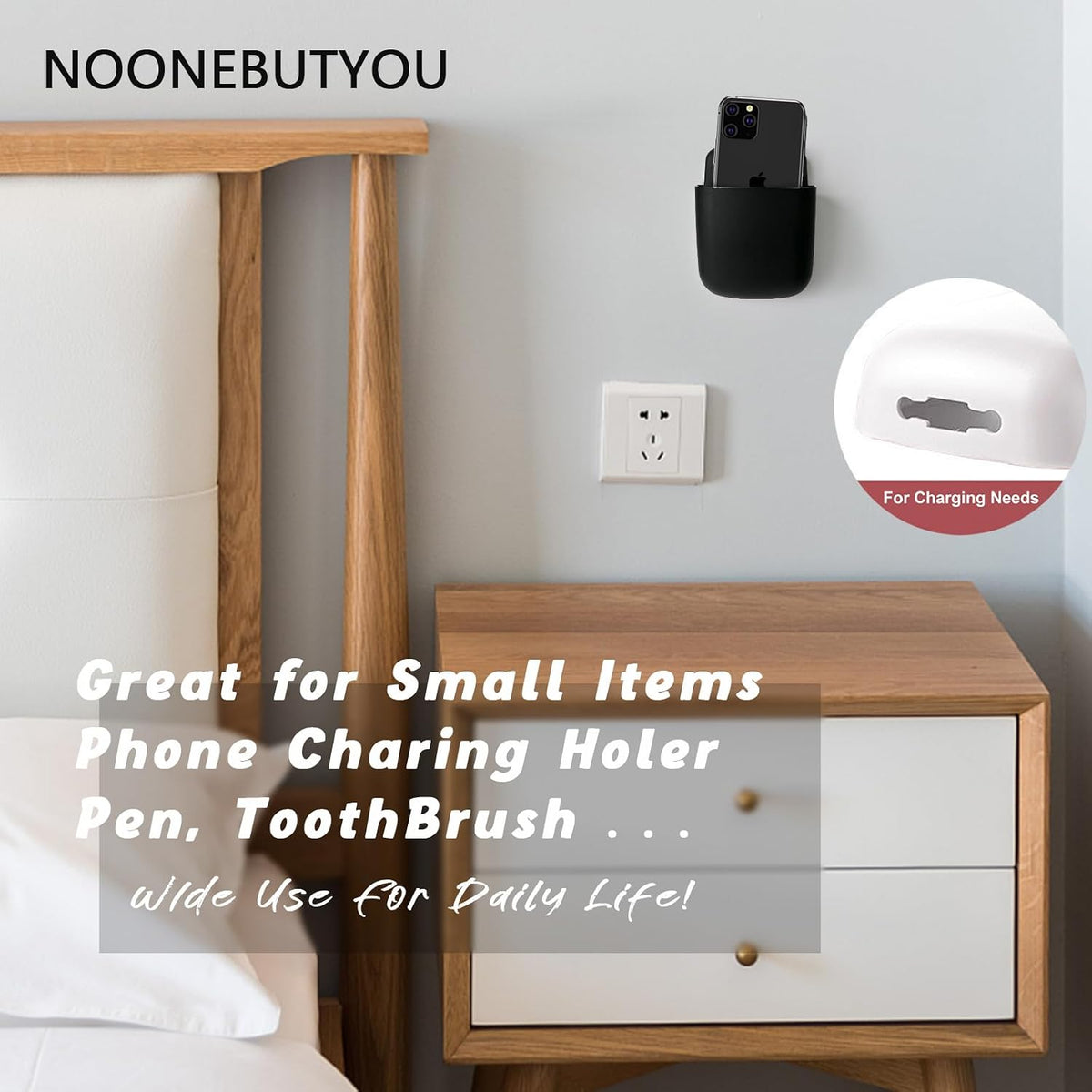 noonebutyou 3 Pcs Remote Control Holder Wall Mount Self Adhesive Remote Case Hole-Free Storage Organizer Wall Pencil Holder Phone Charging for Home Office School(Black)