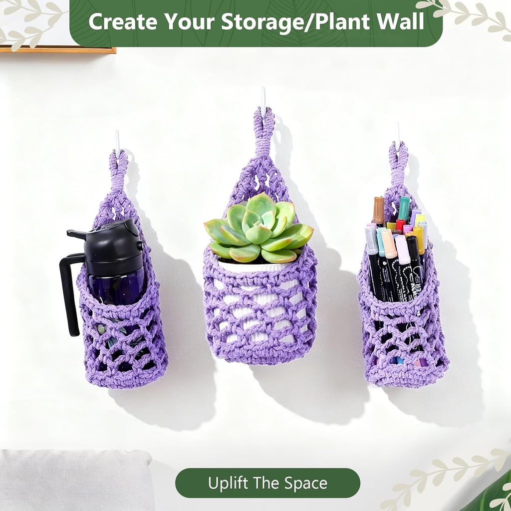 Macrame Wall Plant Hanger, Small Hanging Planter Basket Holder, Wall Planters for Indoor Plants, for Up to 4 Inch Pot (Purple, 4-Inch)