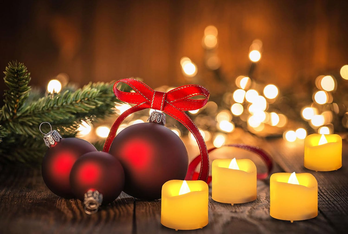 6 PCS 200 Hrs Remote Control Flameless Tea Lights, Battery Operated Led Flickering Votive Candles, Electric Outdoor Tealight Timer Candle for Thanksgiving Decorations (Batteries Included)