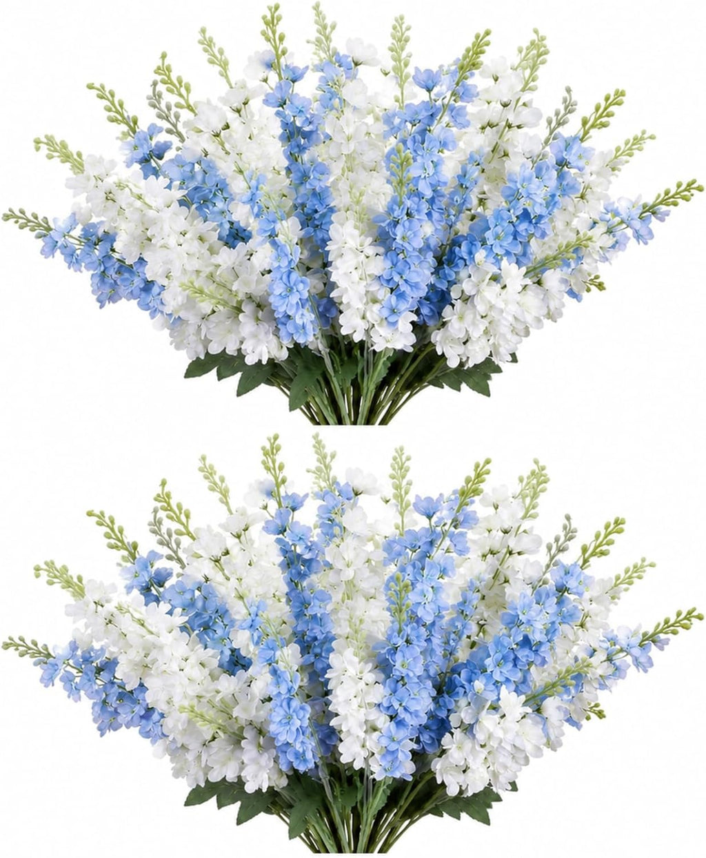 Thiccywoov 24 Pcs Blue, White Delphinium Artificial Flower Bulk, 34.25"