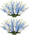 Thiccywoov 24 Pcs Blue, White Delphinium Artificial Flower Bulk, 34.25"