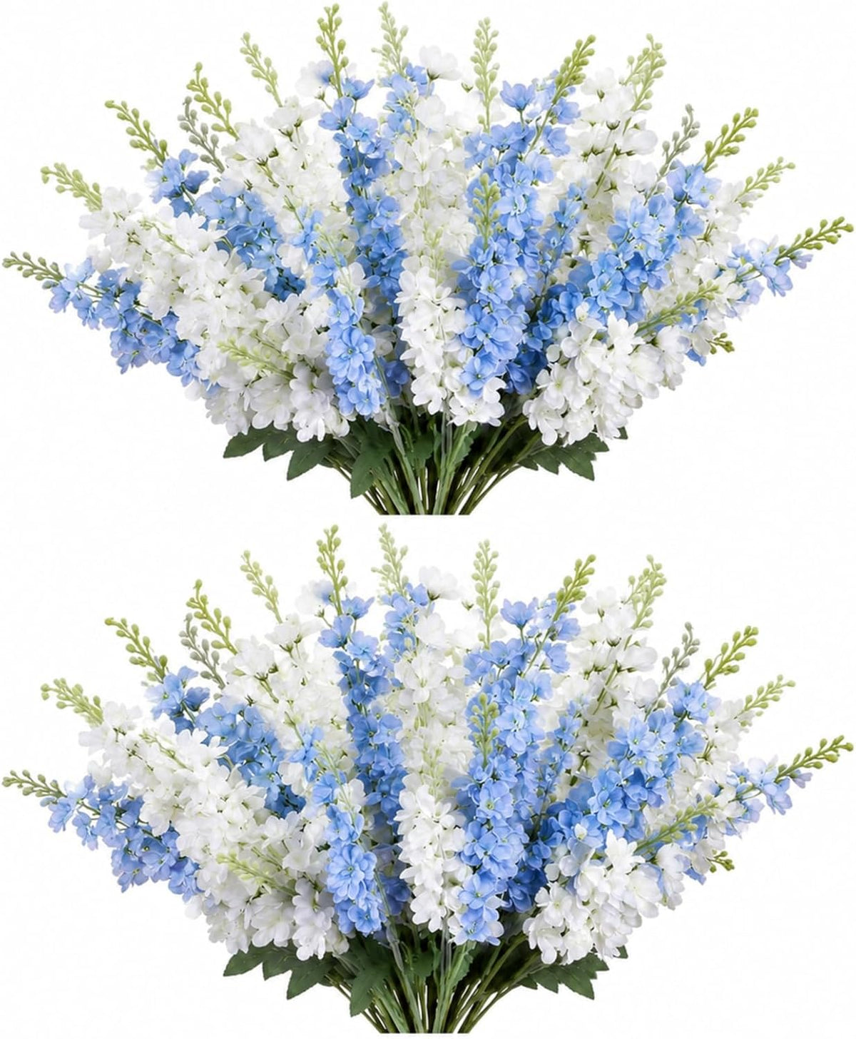 Thiccywoov 24 Pcs Blue, White Delphinium Artificial Flower Bulk, 34.25"