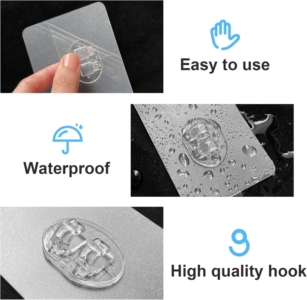 Upgraded Shower Caddy Adhesive Replacement,Strong Adhesive Hooks for Shower Caddy, Waterproof Shower Shelf Adhesive, Shower Adhesive Strips for Shower Organizer and Kitchen Racks (14 Pcs (Mix Hooks))