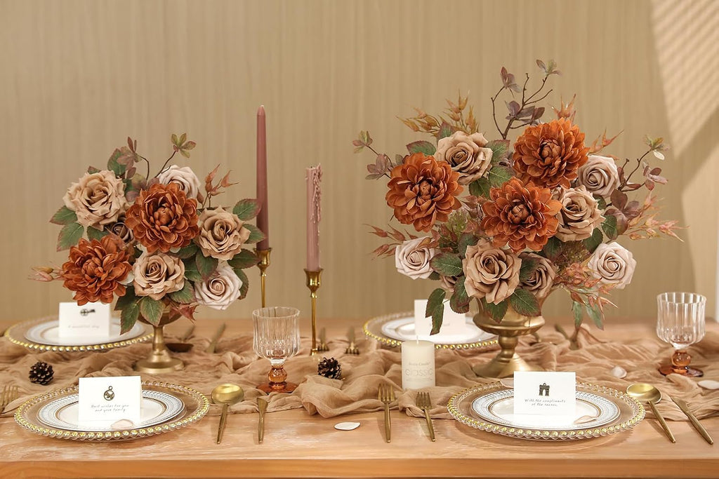 rongflower Artificial Flowers Combo Box Set Dusty Coffee Color Flower Leaf with Stems for DIY Wedding Bouquets Centerpieces Baby Shower Party Home Decorations