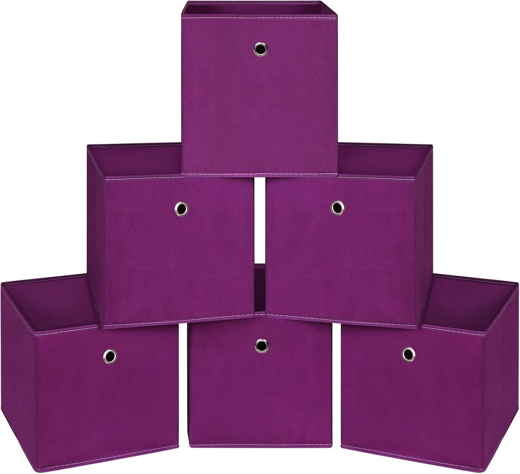 Foldable Storage Cubes Bins ,11 Inch Cloth Storage Cube Fabric Storage Box Cubes Organizer Baskets with Handles for Home Organizer Set of 6 (Purple)
