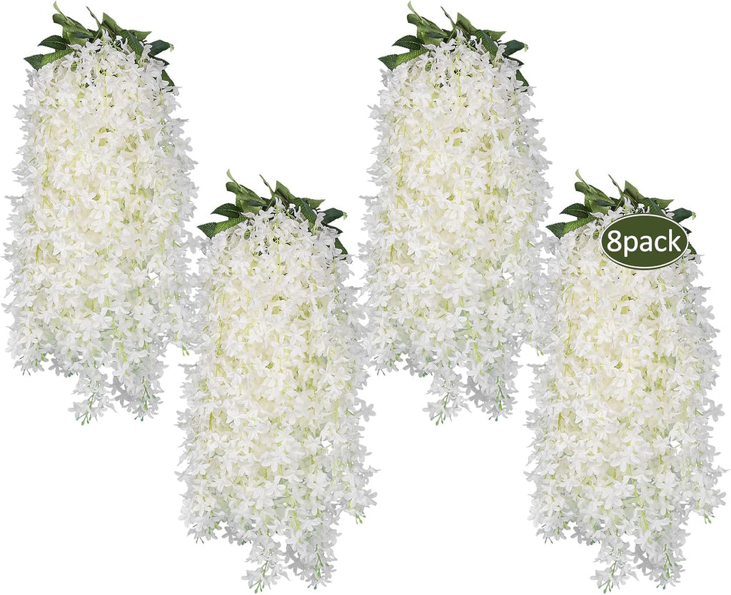 RECUTMS Artificial Silk Lilac White Flowers Garland 8Pcs-24Branches 33.5in