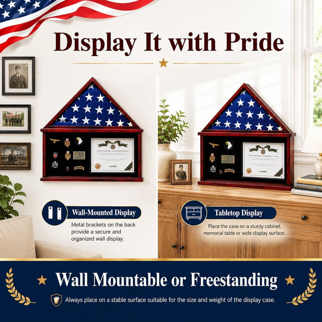 Snail Flag Display Case Large Military Shadow Box for a Folded 5'x9.5' Flag