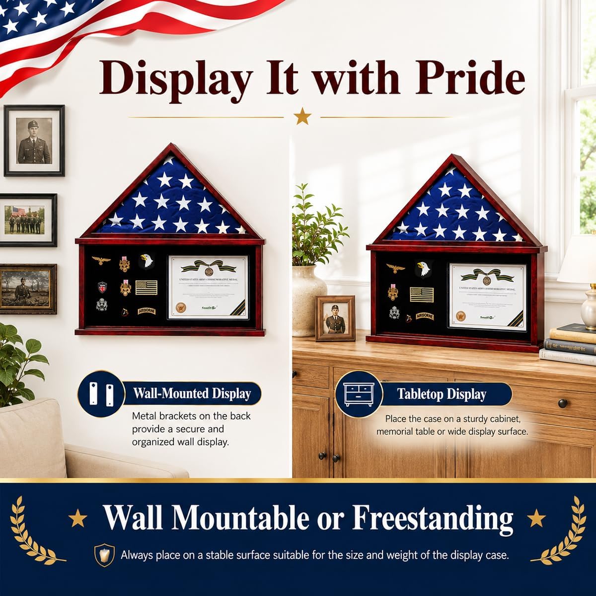 Snail Flag Display Case Large Military Shadow Box for a Folded 5'x9.5' Flag
