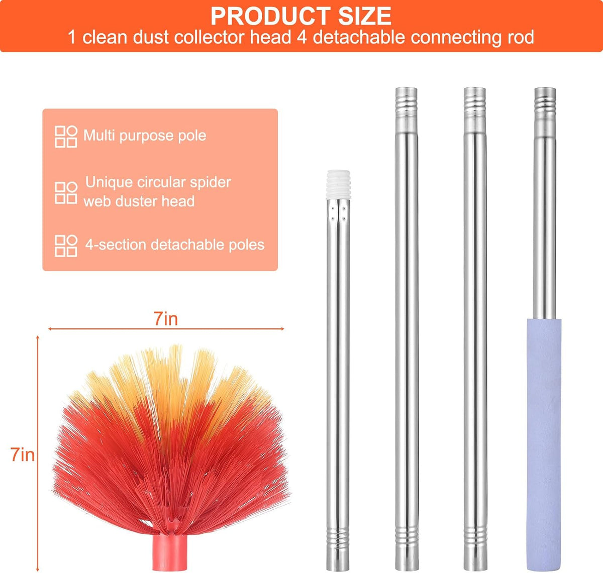 Cobweb Duster with Extension Pole, 59" Adjustable Spider Web Brush